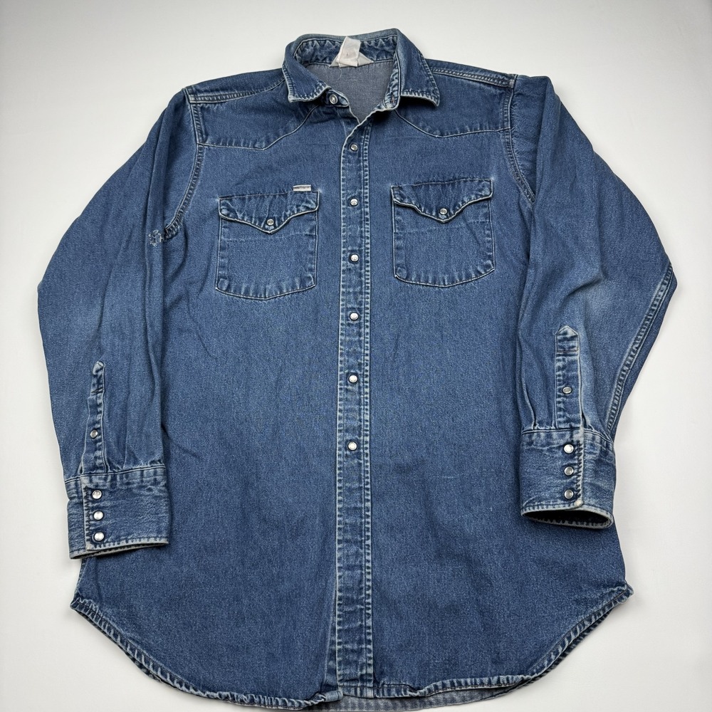 Vintage Carhartt Shirt Mens XL Blue Denim Western Long Sleeve Snap Button Up